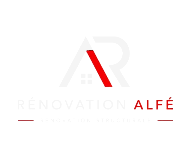 Logo Rénovation Alfé en blanc sur fond foncé